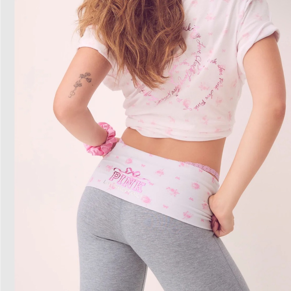 LoveShackFancy X PINK Gray and Floral Pink Fold Over Leggings size XS SHORT